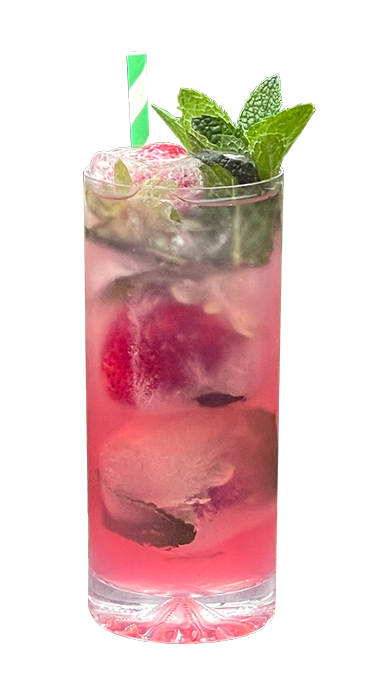 Strawberry and peach cocktail with mint garnish